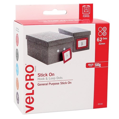 Velcro Brand Hook & Loop Fastener Spots - Pack of 124 (62 of each)
