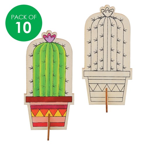 3D Wooden Cactus Shapes - Pack of 10