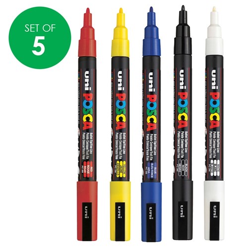 POSCA Paint Markers - Fine Bullet Tip - Set of 5 Colours